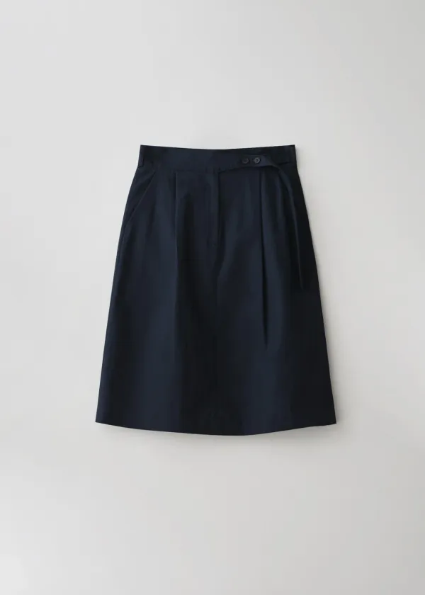 Button belted skirt (dark navy)