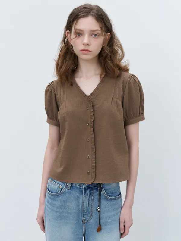 Ruffle lace blouse [KNSS07BL04]_Brown