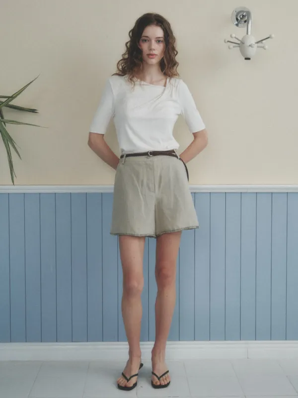 CARLIN linen belted shorts_khaki
