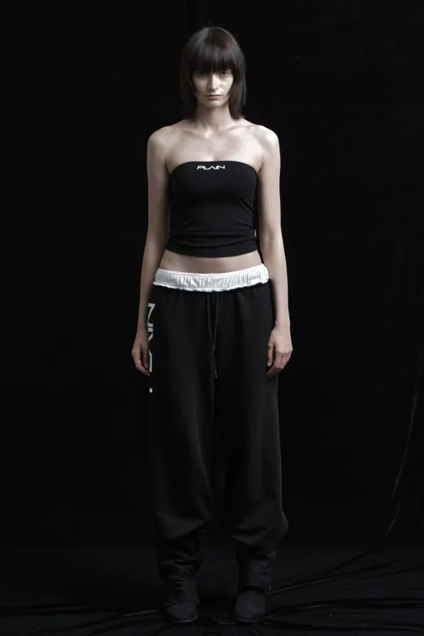 PLAIN FOLD-OVER SWEAT PANTS BLACK