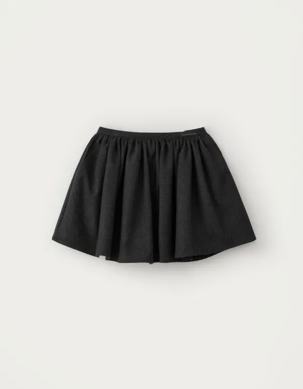 Wool Shirring Mini Skirt - Charcoal