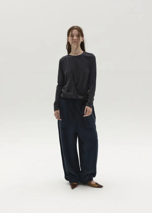 POCKET DETAIL JERSEY PANTS (NAVY)