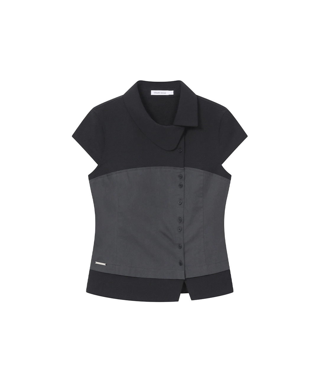 미세키서울 [Hannah X Misekiseoul] Hannah side collar shirt BLACK 상품 이미지 1