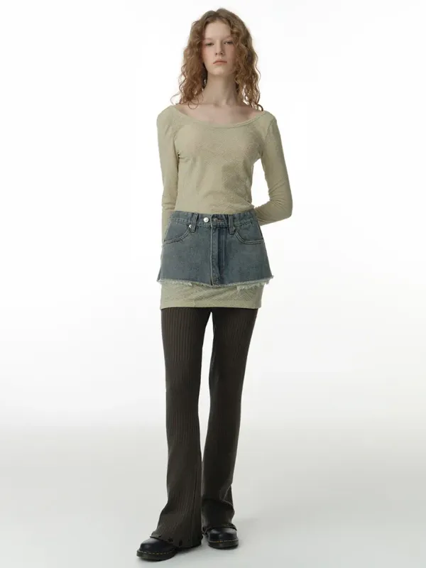 Damage Flare Knit Pants [Charcoal]