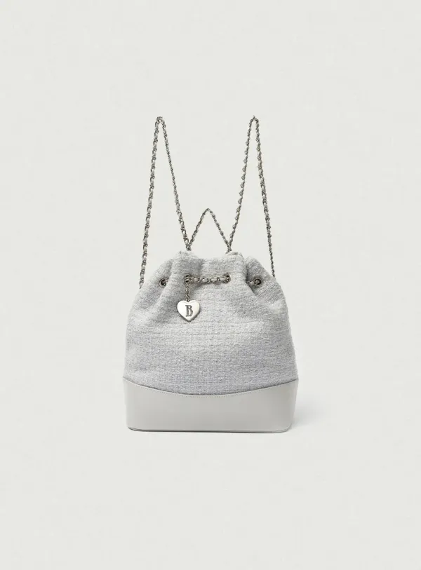 Tweed Drawstring Chain Backpack_Mint