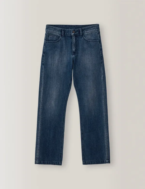 Mid-rise Slim Straight Denim (Deep Blue)
