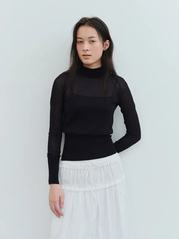 TVS MOCK NECK COTTON SHEER KNIT_DEEP NAVY
