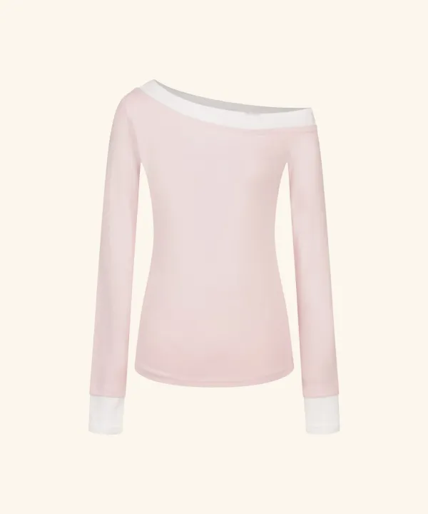 Letters Layered One-Shoulder T-Shirt ( Pink )