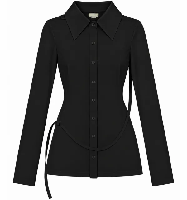 Strap shirt dress (Black)