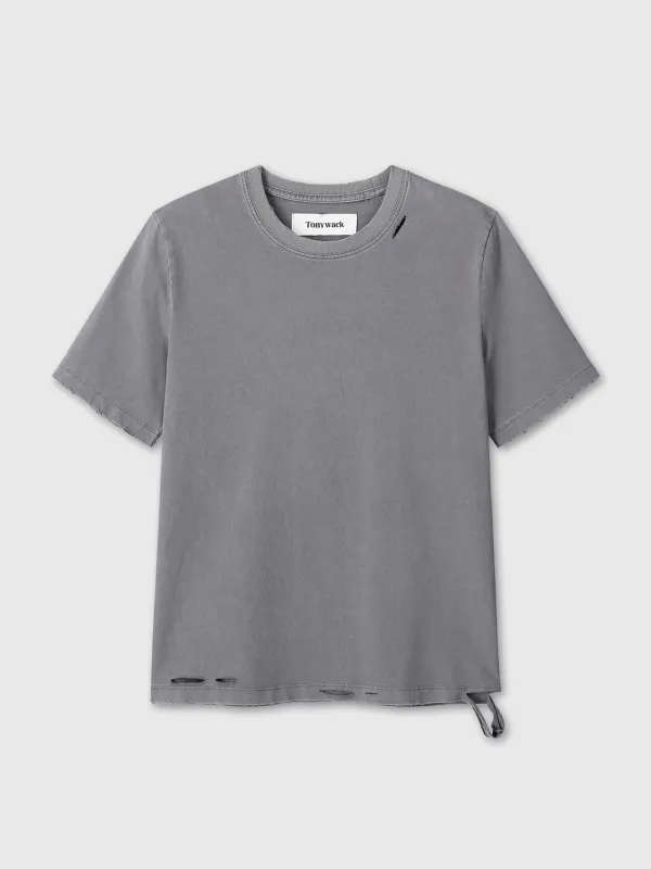 (W) GARMENT DYED VINTAGE COTTON T-SHIRT_ FADED GREY