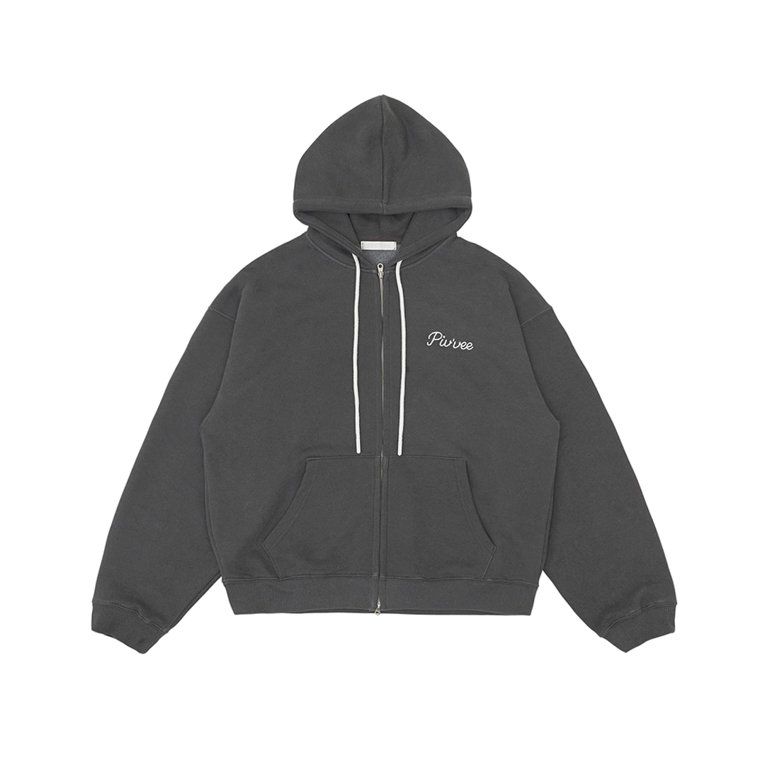 피브비 [2차] Logo Embroidered Zip-up Hoodie (fuzzy charcoal) 상품 이미지 2