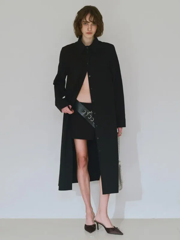 Layer Cotton Long Shirts [Black]