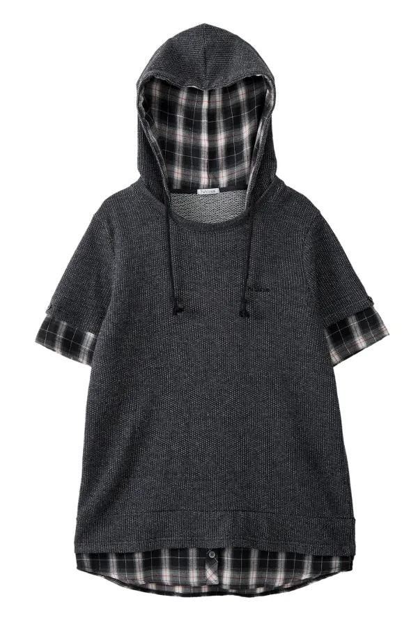 Check Layered Hoodie_Charcoal