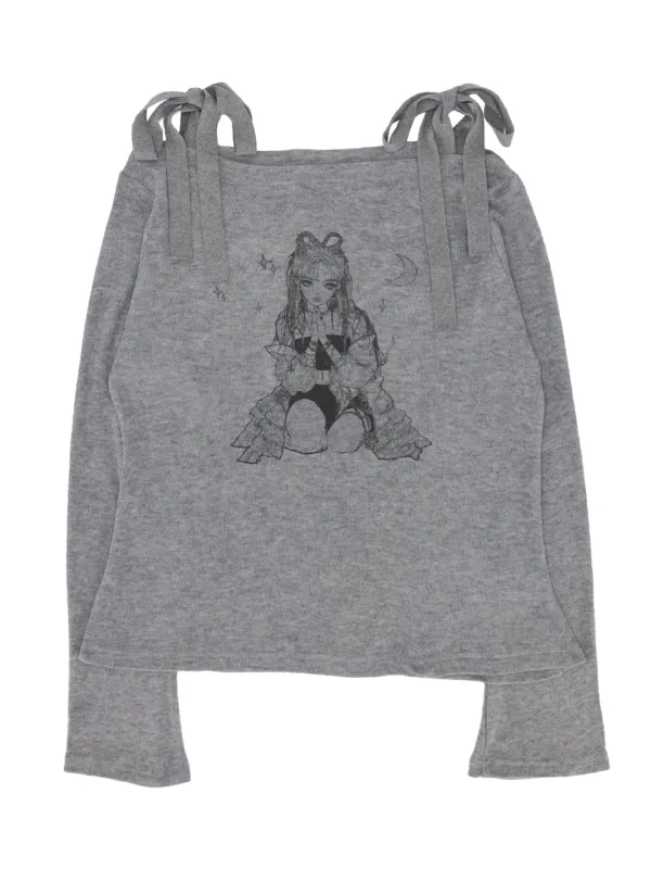 SURYUN MOON RIBBON KNIT TOP MELANGE GREY