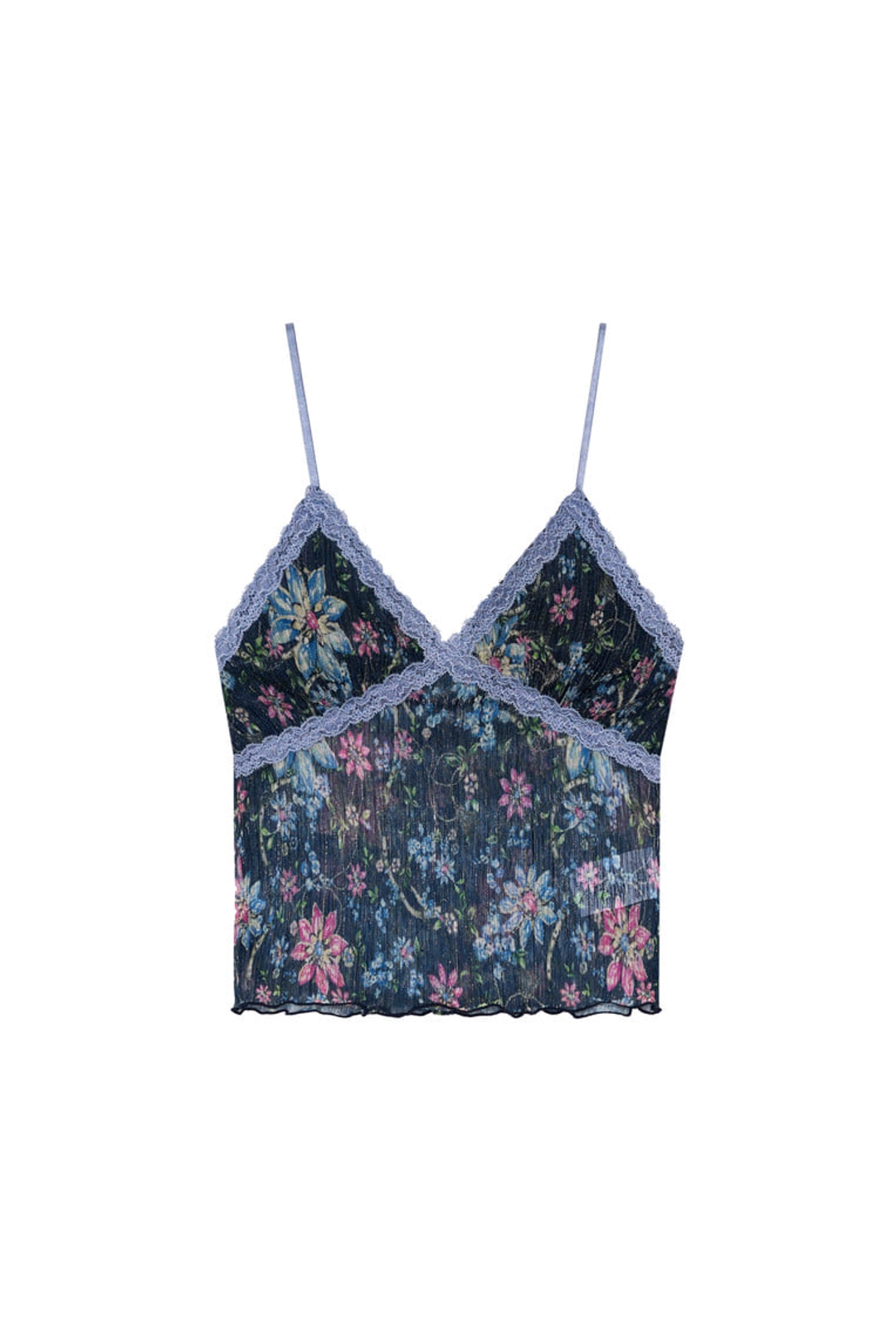 투머치택스 METALLIC FLORAL 03 LACE CAMI TOP (NAVY) 상품 이미지 1