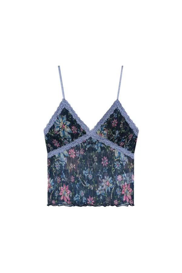 [6. 5 예약 발송] METALLIC FLORAL 03 LACE CAMI TOP (NAVY)