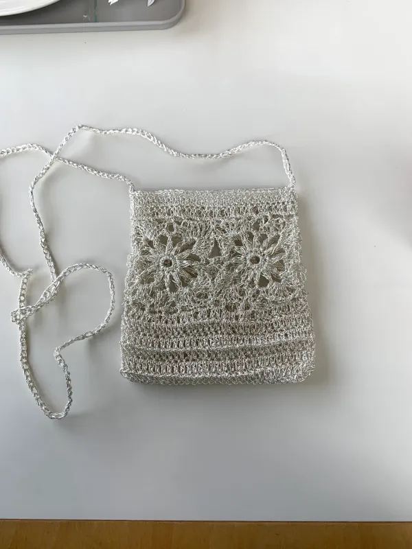 floral cross bag(white silver)