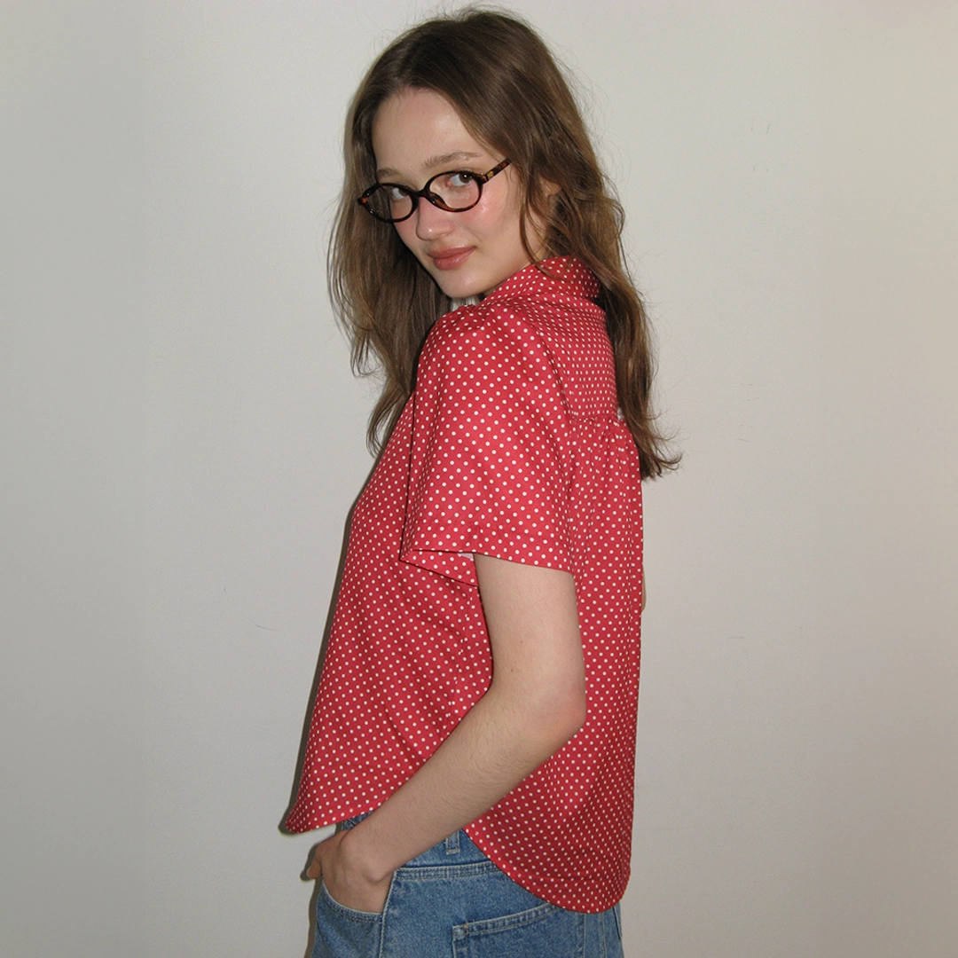 론론 POLKA DOT SHORT SLEEVE SHIRT RED 상품 이미지 1