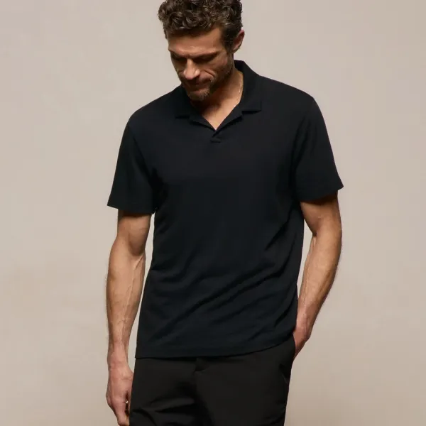 Cotton Cashmere Open Polo - Black