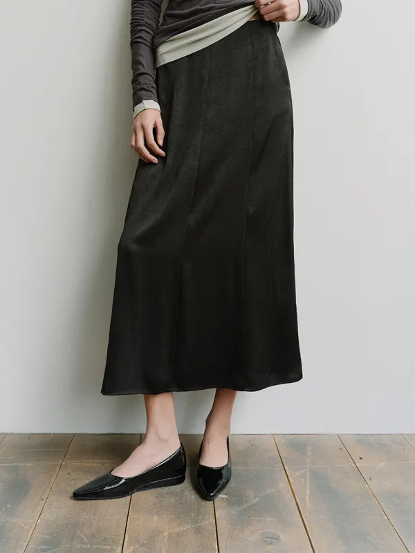 TIS FLARED MATT SATIN SKIRT_BLACK