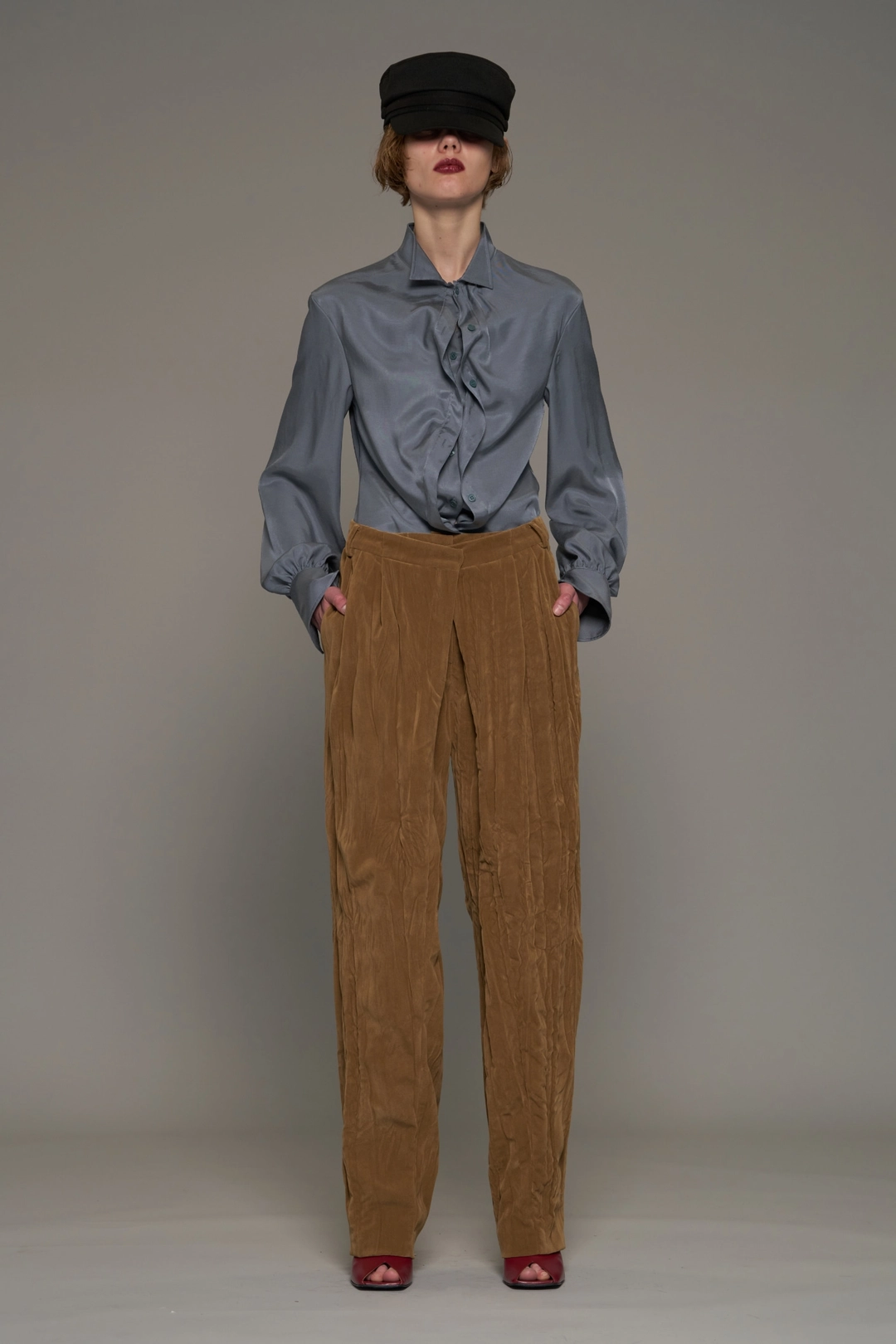 푸쉬버튼 FW26 BLUE DRAPED LAYER SHIRT 상품 이미지 1