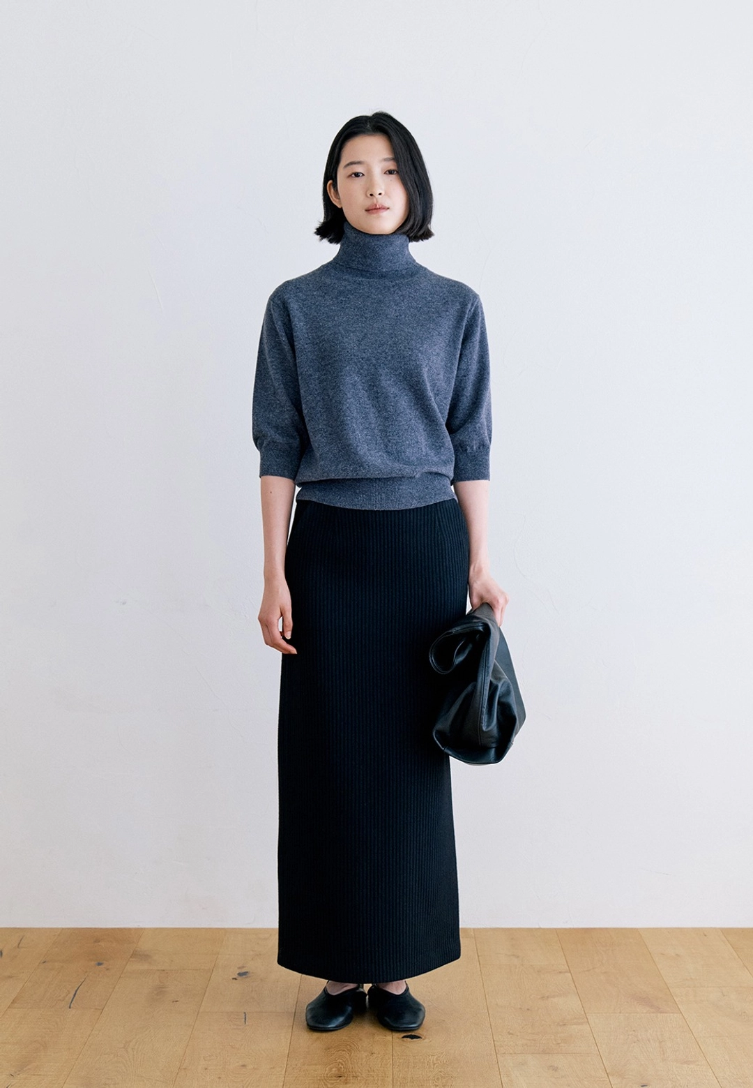 노티아 WOOL VERTICAL H LINE LONG SKIRT - BLACK 상품 이미지 2