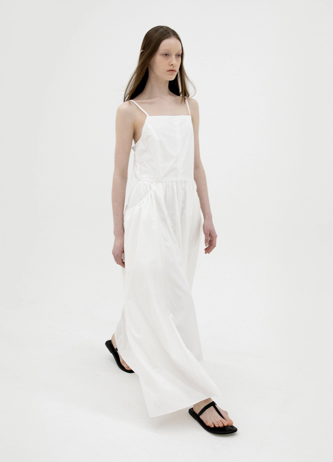 르바 Shirring Pocket Sleeveless Dress - White 상품 이미지 2