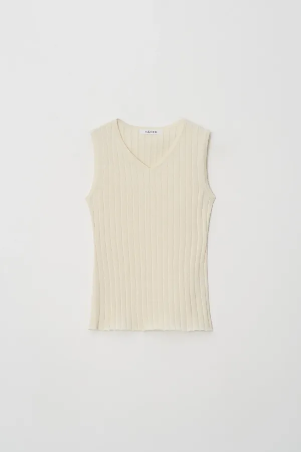 Fine Rib V-neck Sleeveless