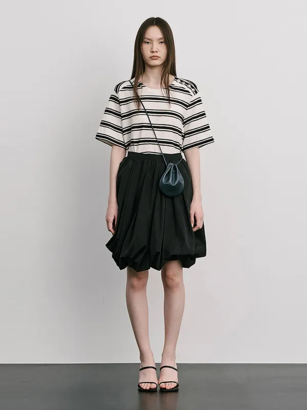Stripe Jacquard Knit Short Sleeve T_Cream