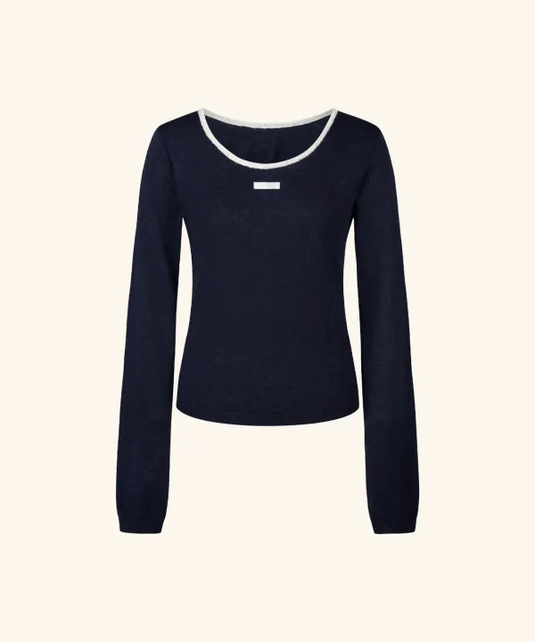 Letters Uneck Two-Way Knit ( Navy )
