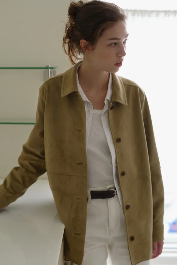 belted suede shirt jacket (vintage beige)