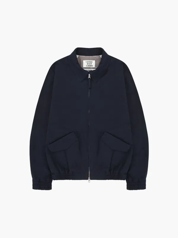 WASHED ZIP-UP BOMBER JACKET_navy