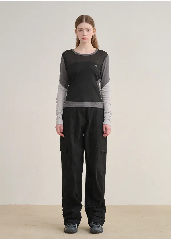  [44-120]  Whimsy See-Through Layered Tee  윔지 시스루 레이어드 티 (봄-가을-데일리룩-일상-스포티-롱슬리브-시스루-텐셀-자체제작) 