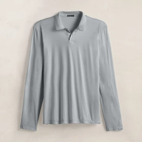Luxe Lotus Jersey Long Sleeve Polo - Grey Sky