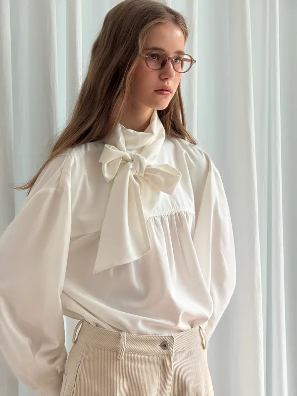 2WAY TIE SHIRRING BLOUSE - IVORY