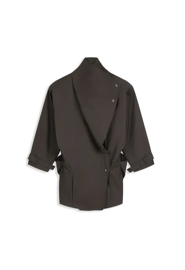 DROP COLLAR HALF-TRENCH JACKET, CHARCOAL