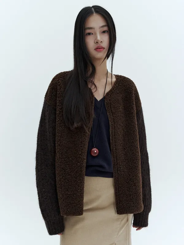 알파카 믹스 집업 니트_BROWN