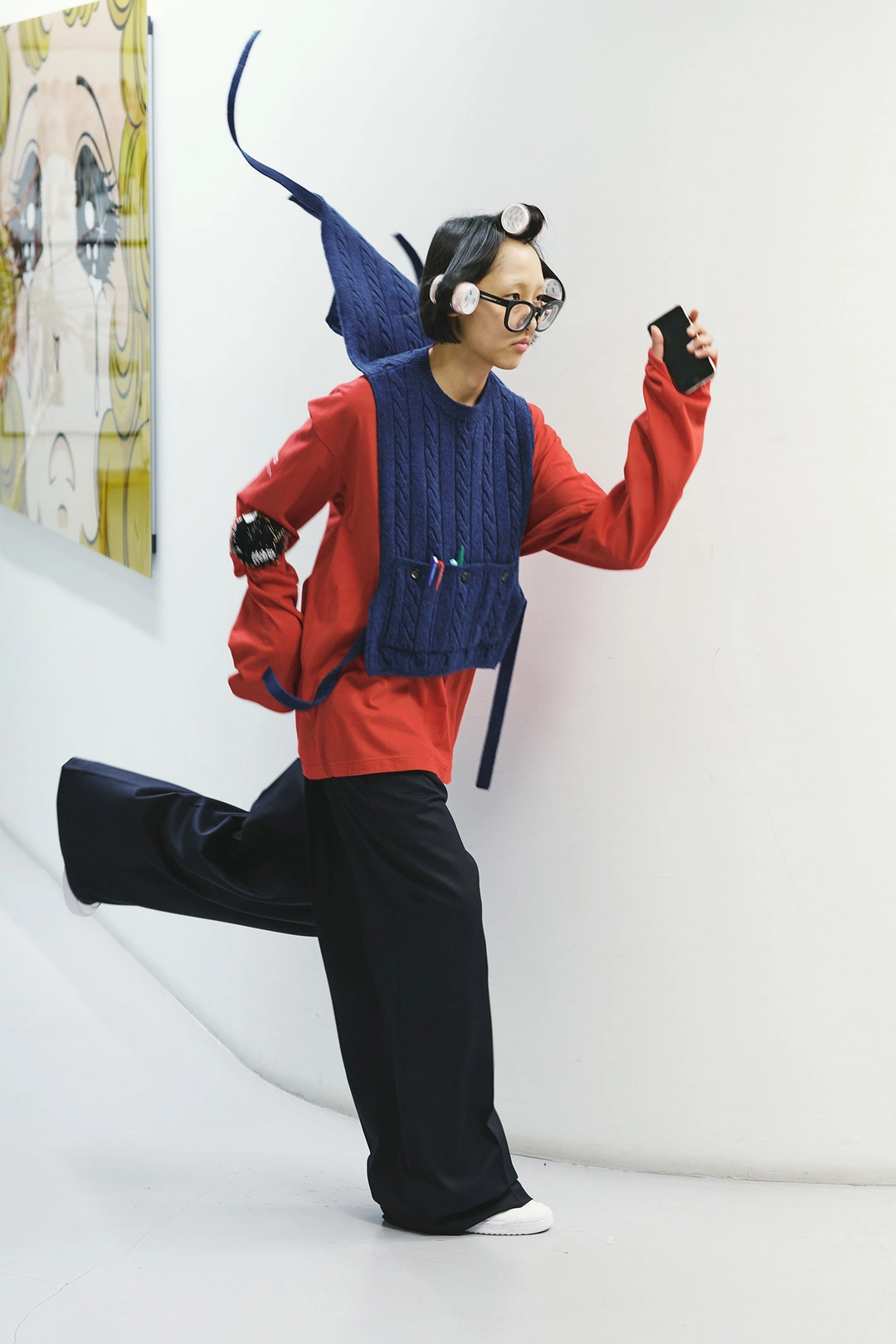 푸쉬버튼 FW25 UNDERLINE NAVY WIDE PANTS 상품 이미지 2