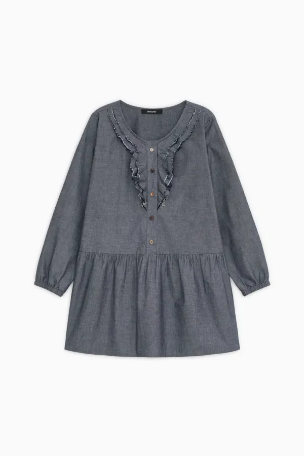 VINTAGE RUFFLE DRESS, DENIM
