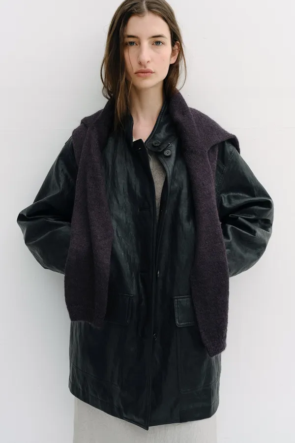 padded vintage leather half coat (black) *10/2 예약발송