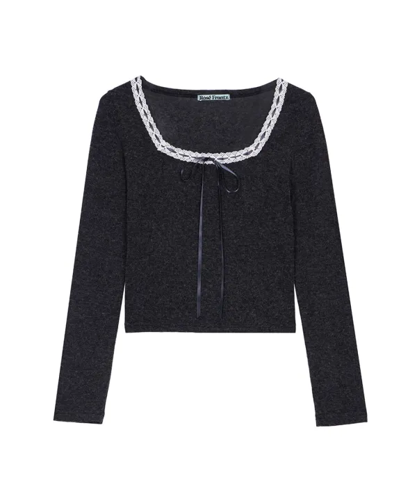 Lace String Long Sleeve [Charcoal]
