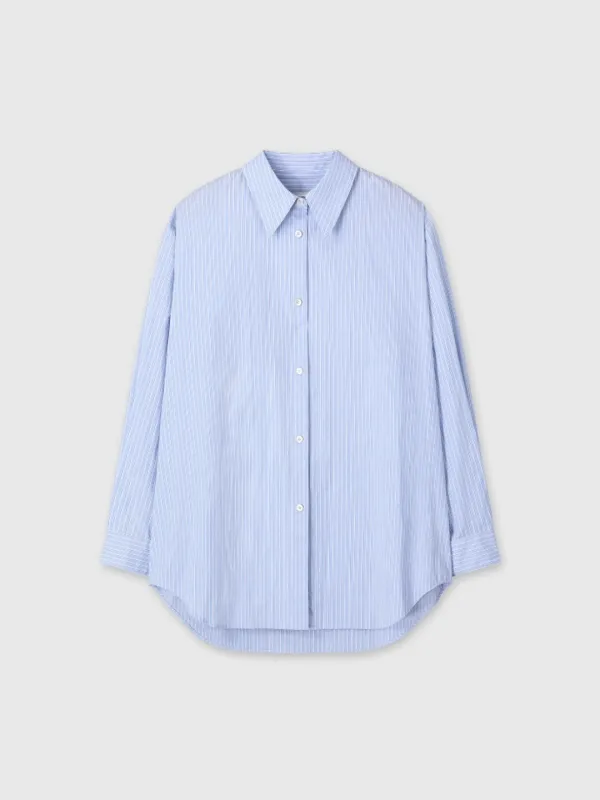 (W) STRIPED COTTON OVER SHIRT_ BLUE