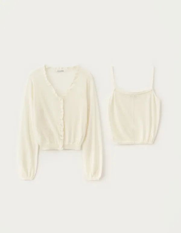 Mew Frill Cardigan Set - Ivory