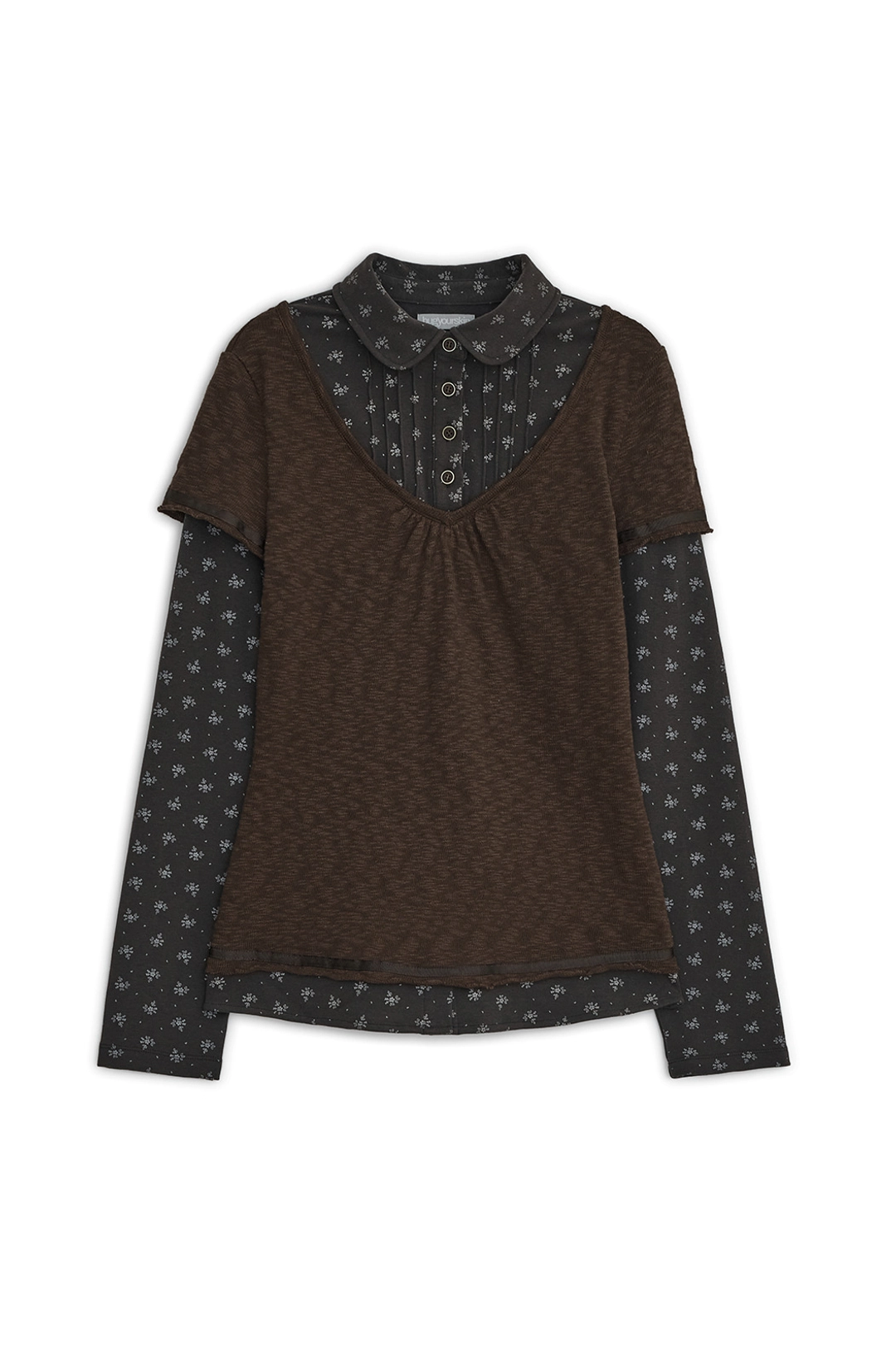 허그유어스킨 Flower shirts layered top (Brown) 상품 이미지 1