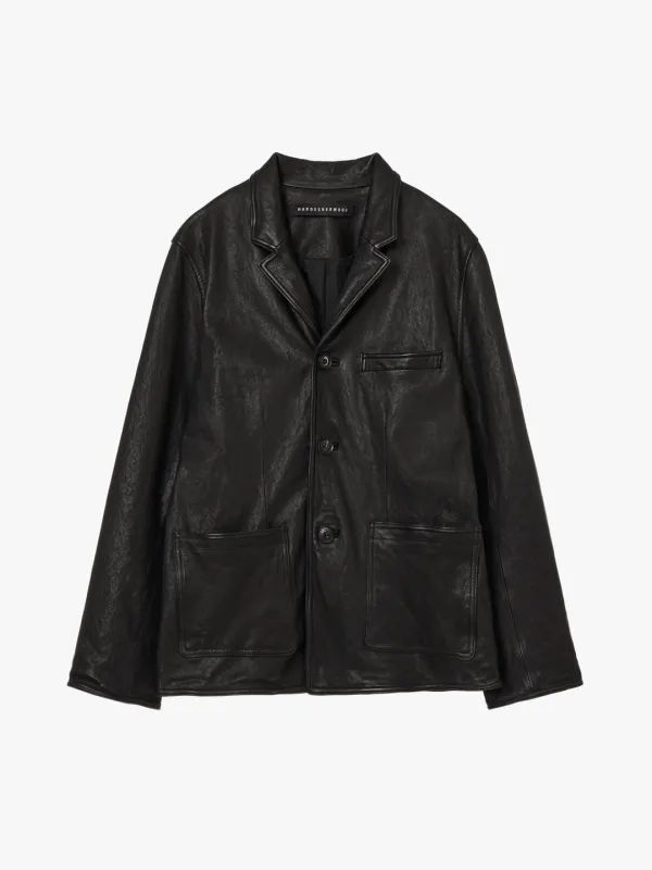 WASHED LEATHER FITTED JACKET_black