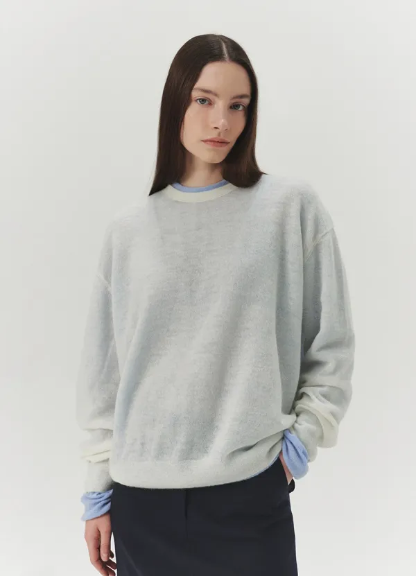 Kid-Mohair Relaxed Round Knit - Off White