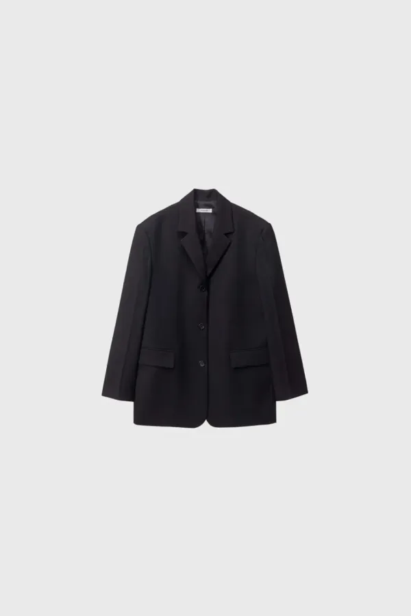 Wool three-button jacket (black)