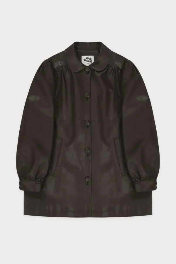 Shirring Leather Jacket (Brown)