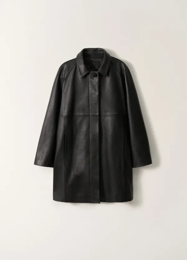 Goat leather balmacaan coat (Black)