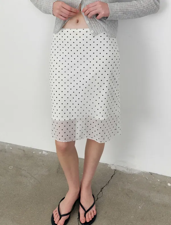 Polka dot chiffon midi skirt_Ivory